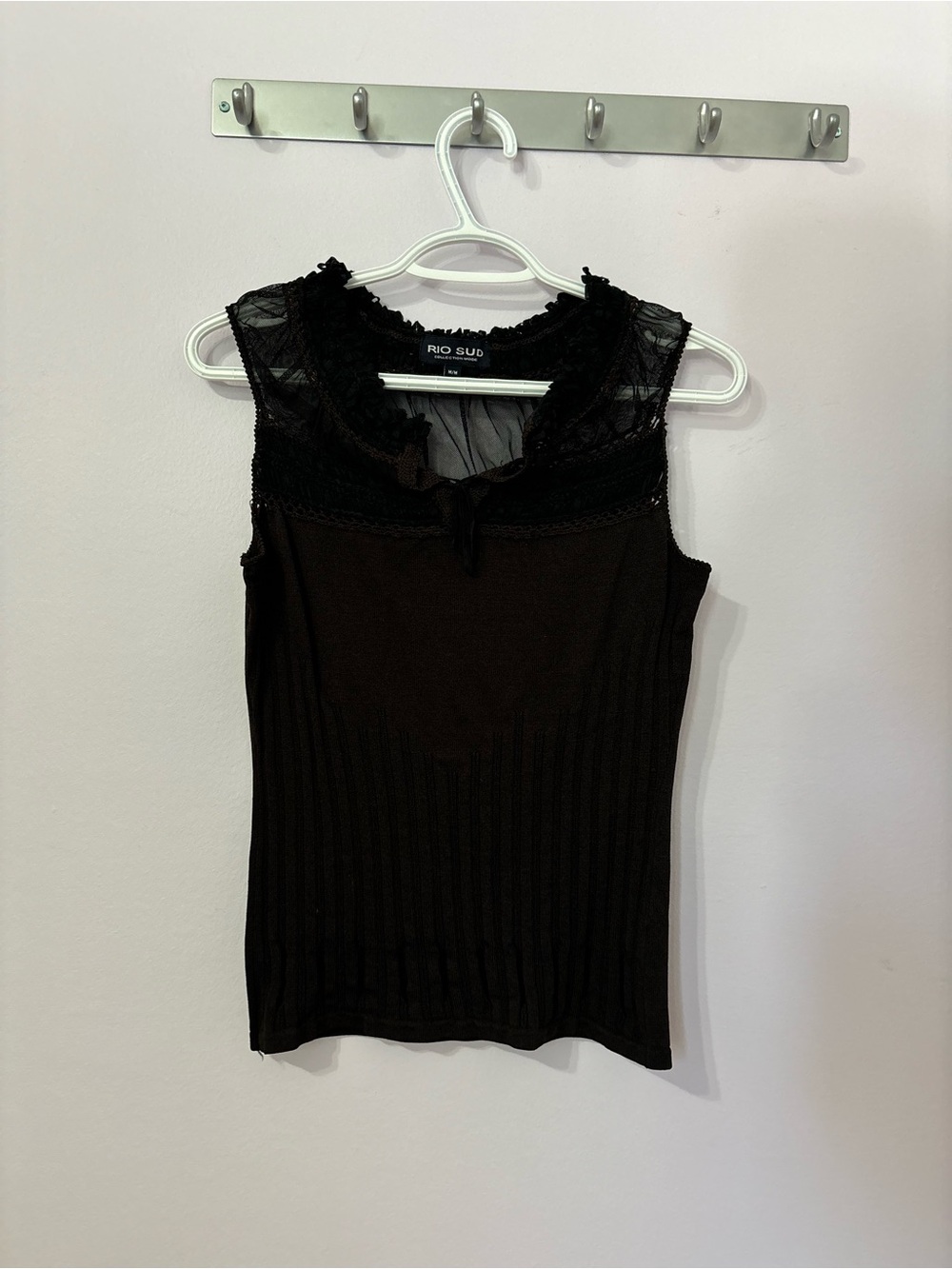 Vintage Rio Sud Brown Knit Sleeveless Top with Black Details